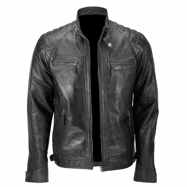Giacca Uomo Cafe Racer Bomber Vintage Retro Moto Nero Biker Vera Pelle