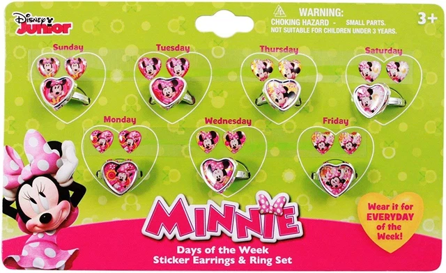 Disney Minnie  Mouse Bow-tique 7 Day a Week Ring and Sticker Earring Set