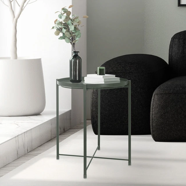 Mesa redonda bandeja extraible mesita olivo de sofá auxiliar plegable Ø45xAL52cm