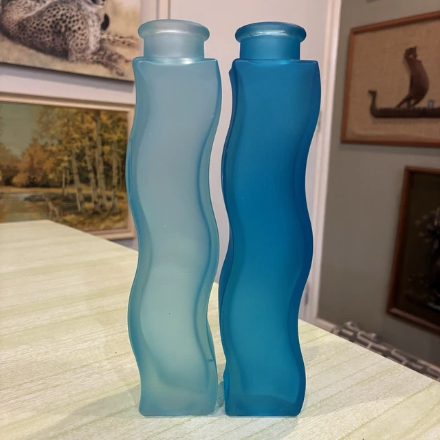 VINTAGE IKEA Skamt 1990s Blue Frosted Wavy Glass Swirl Bud Vase