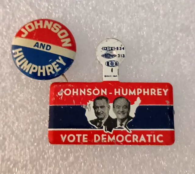 2 LBJ Johnson Humphrey For President 1964 Political Campaign Button Pin NOS New