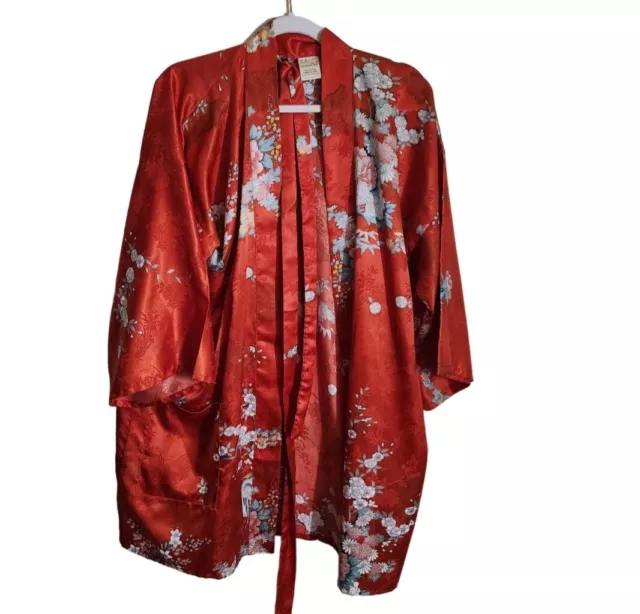 Traditional Yukata Japanese Kimono Red Floral Bird One Size