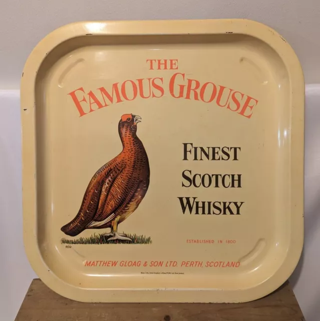 Vintage The Famous Grouse Whiskey Tray Metal Tin Man Cave Bar Alcohol Advert