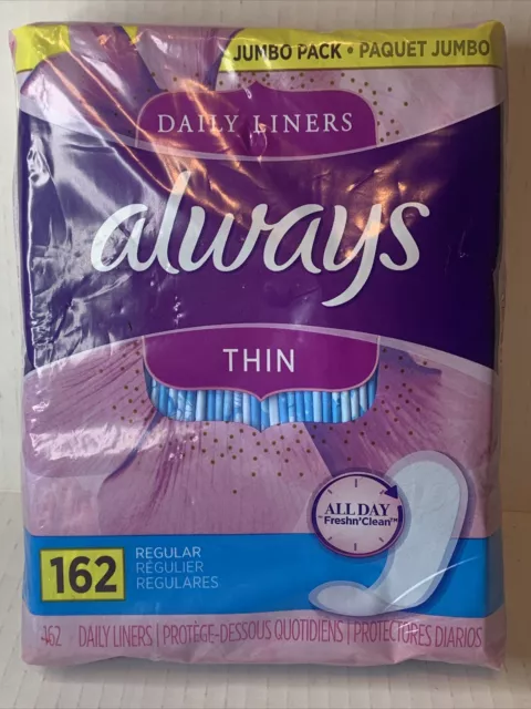 Always Thin Daily Wrapped Liners, Unscented, 162 count New Free Ship$