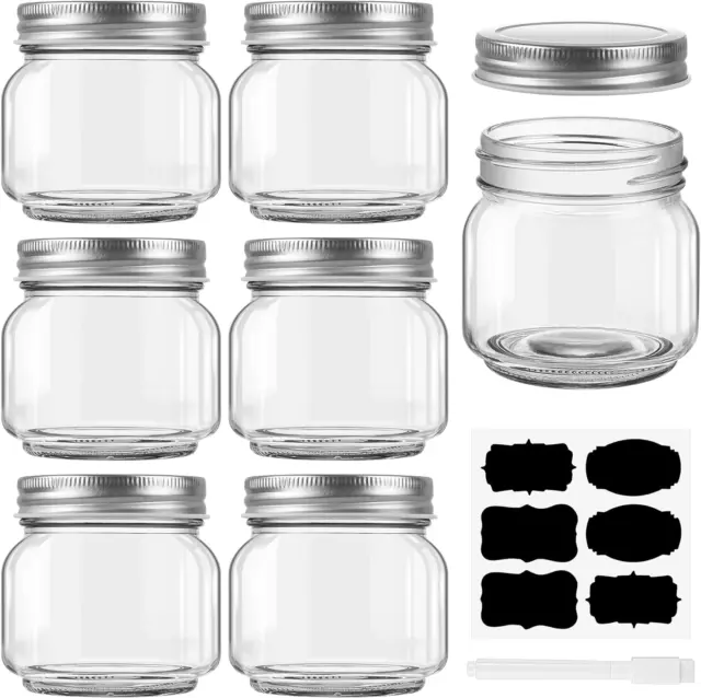 6 Pack Small Mason Jars Labels, 8 Oz Glass Jars Airtight Lids, Half Pint Canning