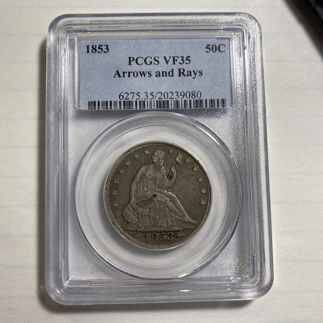 1853 50c Seated Half Dollar Arrows & Rays PCGS VF35 Item # 4721