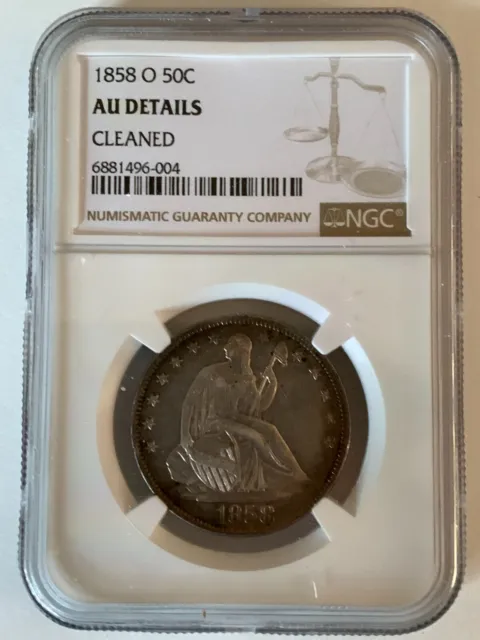 1858 O Seated Liberty Half Dollar NGC AU Details - Cleaned