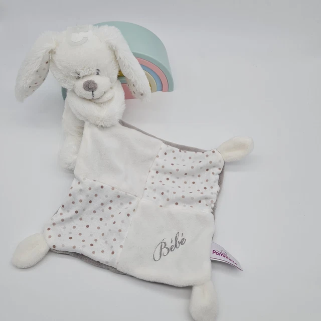 39 - Doudou Lapin Blanc Mouchoir Bebe Gris Etoile Gris Pommette Intermarche Neuf 2