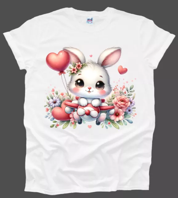 Rabbit Bunny Cute Plane Heart Flowers T Shirt Boy Girl MESSAGE ME THE SIZE UK