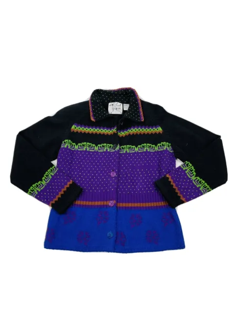 VTG 80s Michael Simon Womens Small Color Block Art Wear Collared Cardigan Sweate
