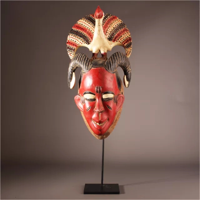 12700 Zaouli Mask Gouro Bird Ivory Coast With Metal Stand