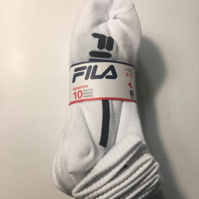 Fila Men’s 10 Pairs  Quarter Socks Shoe Size 8-12 - White