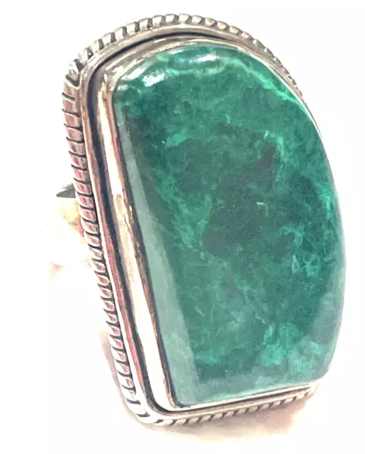 Vintage Sterlingsilber KUNST TIEFGRÜN TÜRKIS? RIESIGER Edelstein Statement Ring 8 ALLE SEHEN!