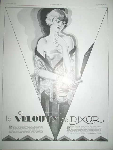 PUBLICITE DE PRESSE VELOUTY DE DIXOR BEAUTé ILLUSTRATION LECLERC FRENCH AD 1928