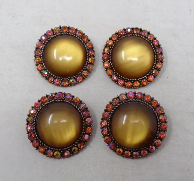 Lot de 4 très gros Boutons vintage en métal et strass - Mercerie vintage