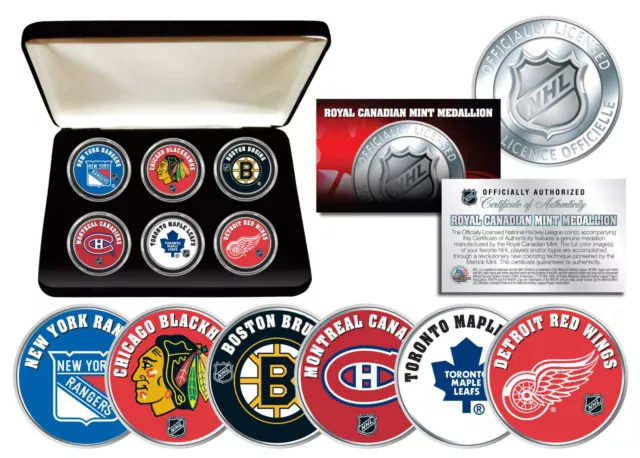 THE ORIGINAL SIX NHL TEAMS Royal Canadian Mint Medallions 6-Coin Set w/Gift Box