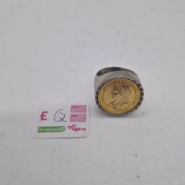 Vintage Queen Victoria Sovereign Coin Signet Ring Size Q