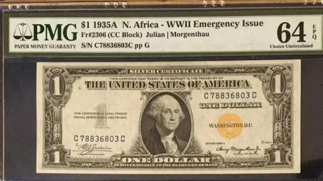 1935A $1 N. Africa - Wwii Emergency Issue Pmg64 Epq Choice Unc. Gold Seal   9173