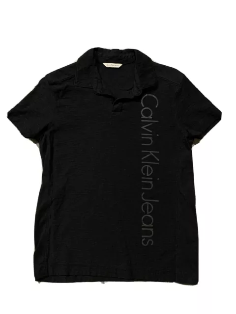 Calvin Klein Mens Polo Shirt Black Short Sleeve Top Size Small