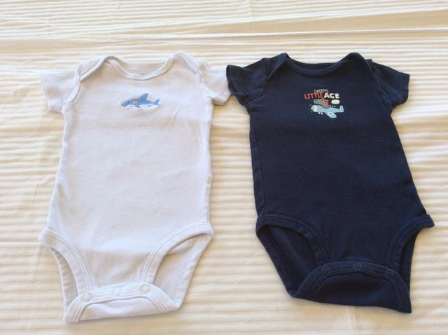 Lot of 2 Carter’s Baby Boy Short Sleeve One Piece Bodysuit Blue White 3 Months