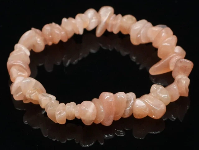 Bracelet Perles Pierre Du Soleil (Sunstone) - Pierre Naturelle Véritable, Fait Main, Longueur Ajustable