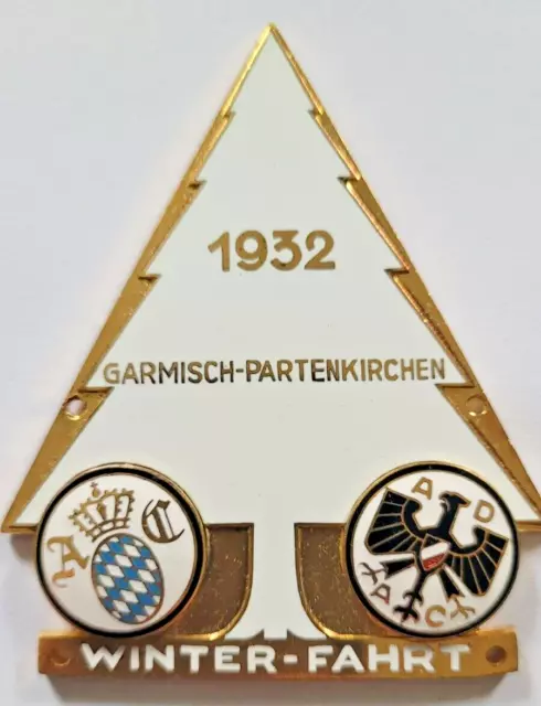 ADAC Plakette Winterfahrt Garmisch Partenkirchen 1932 Vergoldung 100% erhalten