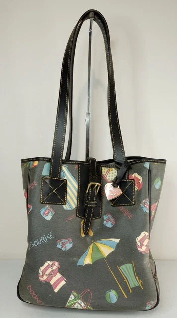 Women's Dooney & Bourke Black Beach Print Shoulder Bag Purse Buckle Accent