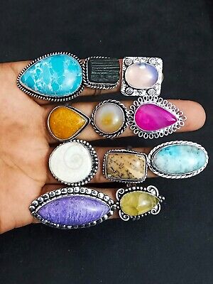Pink Agate & Mixed Gemstone Wholesale Lots 100 pec 925 Sterling Silver Rings Lot