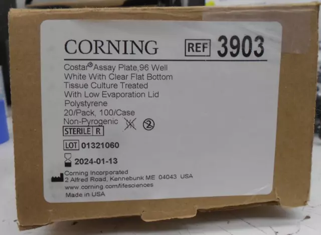 Corning Costar 3903 Assy Plate 96 Well White W/Clear Flat Btm Tct W/Lid 20/Pack