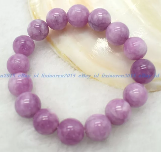 Natural 6/8/10/12mm Purple Kunzite Round Gems Beads Elastic Bracelet 7.5'' AAA