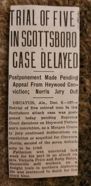 1933 SCOTTSBORO BOYS retrial clipping BLACK AMERICANA