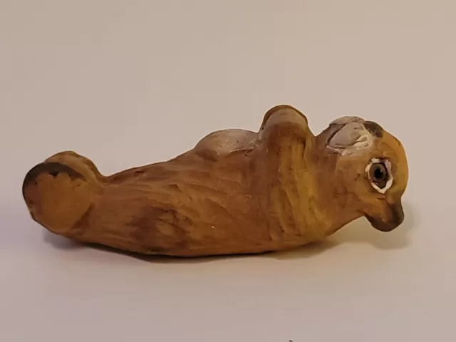 Miniature Carved Balsa Wood Sea Otter Mini Just 3" Long On Back w/Oyster & Rock