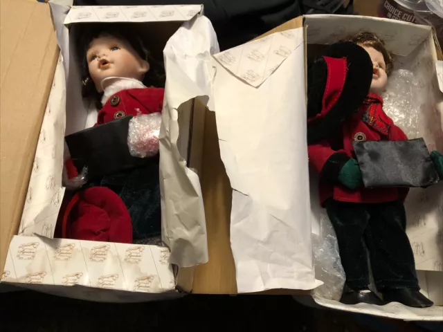 Heritage Signature Carolers ~ Porcelain Dolls Joy & Noel Boy & Girl - COA ~ NIB