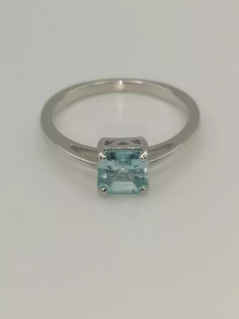 AAA Asscher Cut Natural Ratanakiri Blue Zircon Solitaire Ring Rhodium Overlay O