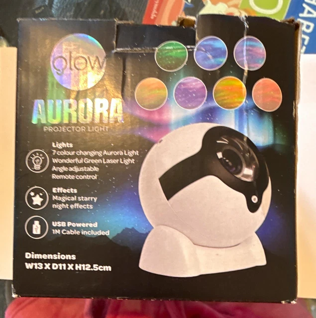 GLOW AURORA LED Projector Light Colour-Changing Green Laser USB Remote ...