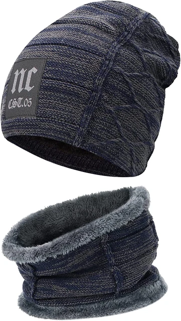 Gorro Para Hombre Gorros De Invierno Hombres Para El Frio Con Bufanda Punto new 9