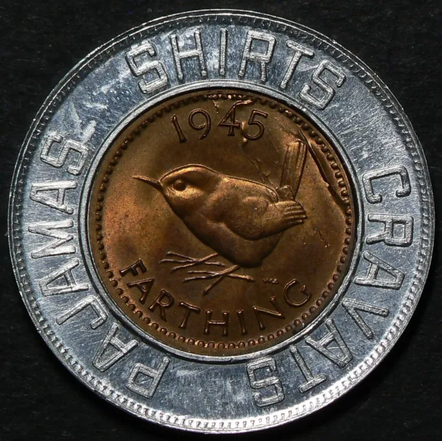 Encased 1945 Farthing Lamination Error Forsyth Lucky Coin Britain #19964