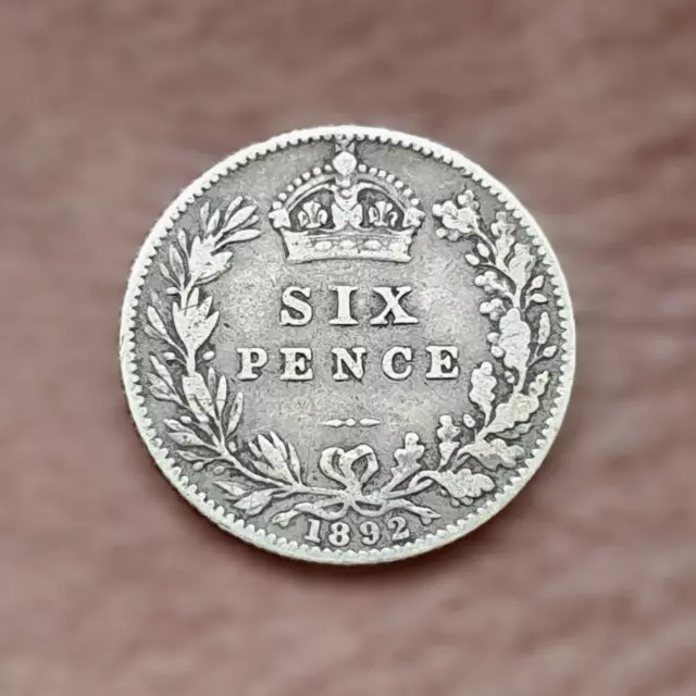 1892 Queen Victoria Jubilee Head Sixpence 0.925 Silver Coin gF