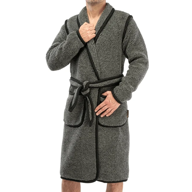 Accappatoio da uomo in lana di lusso, vestaglia SPA, 100% lana merino