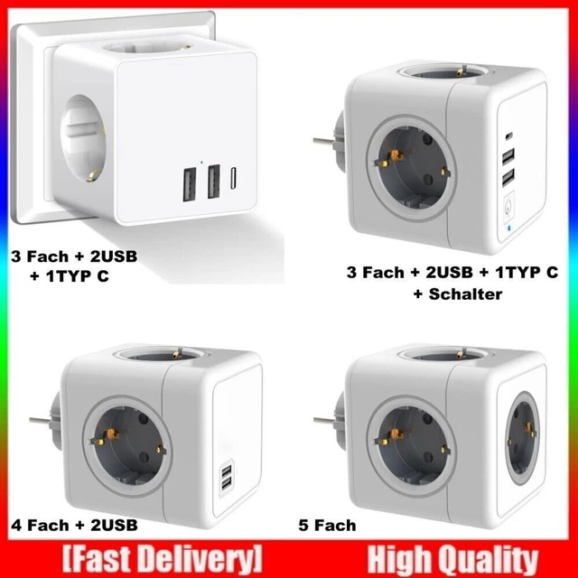 6-in-1 Steckdosenleiste Mit USB - Tragbar Ohne Kabel 3500W