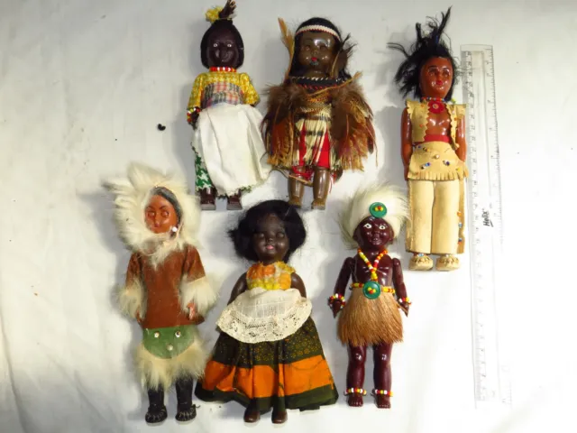 Collection of 6 small ethnic costume dolls