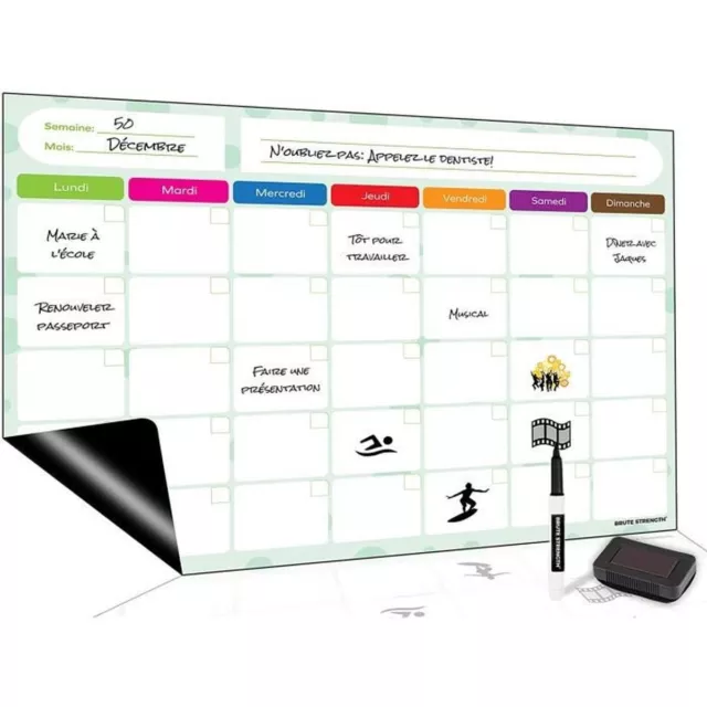 Tableau Blanc magnétique Planning hebdomadaire Flexible effaçable à sec 42X29 cm