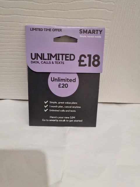 SIM SMARTY DATI ILLIMITATI GB, CHIAMATE E TESTO carta Pay As You Go Tri Sim 4G 5G UK