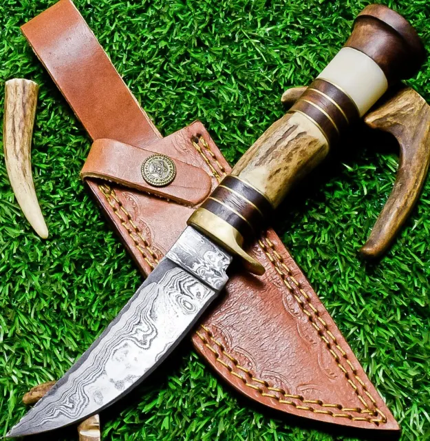 Custom Hand Forged Damascus Steel Skinner Knife, Hunting Knife, CAMPING KNIFE 02