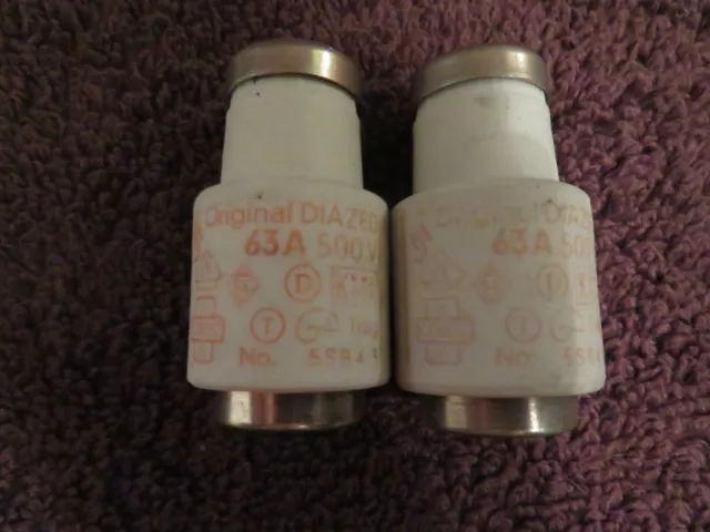 New Siemens Original Diazed 5Sb43 Ceramic Bottle Fuse 63A Amp 500V "Lot Of 2"