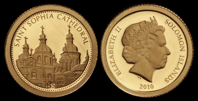 Solomon Islands: 2010 $5 Saint Sophia Cathedral 0.5g 999 Gold Coin, Scarce