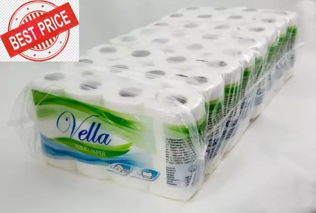 64 Rollen Vella Toilettenpapier, 3-Lagig, Zellstoff Weiß, 150 Blatt Je Rolle