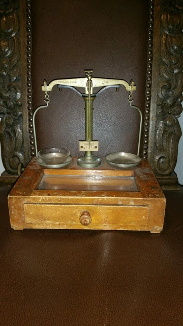 Waage Messing Edel Feinwaage Goldwaage Balkenwaage Apothekerwaage Gewichte Antik
