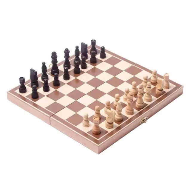 13.5" Wooden Chess Game Set Board Hand Crafted Folding Chessboard Travel Game