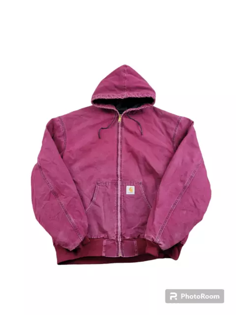 Rare Vintage 90's Carhartt Jacket Size XL Burgundy Work Coat Hooded Insulated